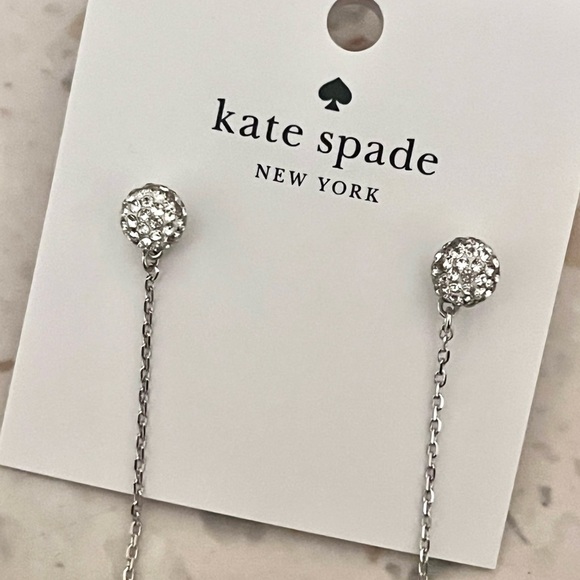 🏷️ kate spade ♠️• razzle dazzle linear dangling silver rhinestone earrings - Picture 10 of 16
